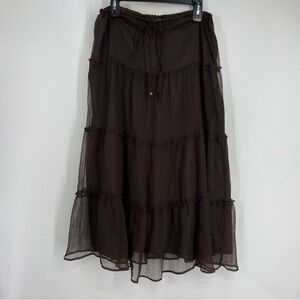 Vintage Y2K Good Clothes Medium Brown Tiered Maxi Skirt Whimsy Cottage Prairie